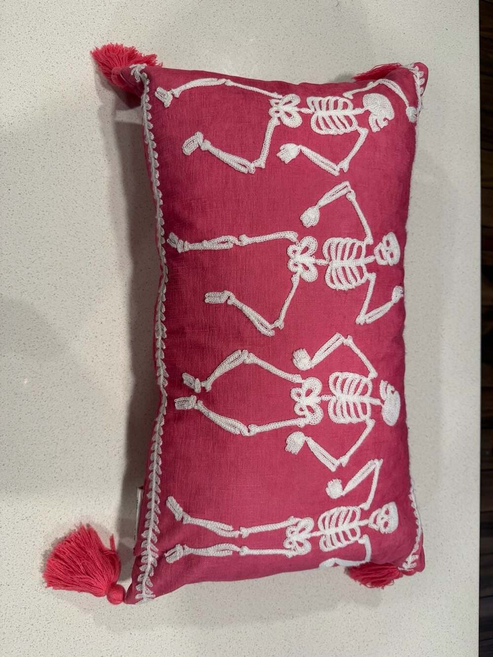 Pink skeleton throw pillow Halloween decor